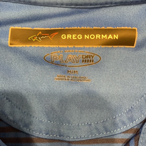 Greg Norman Men's Medium Play Dry Polo Blue Striped - Picture 2 of 4